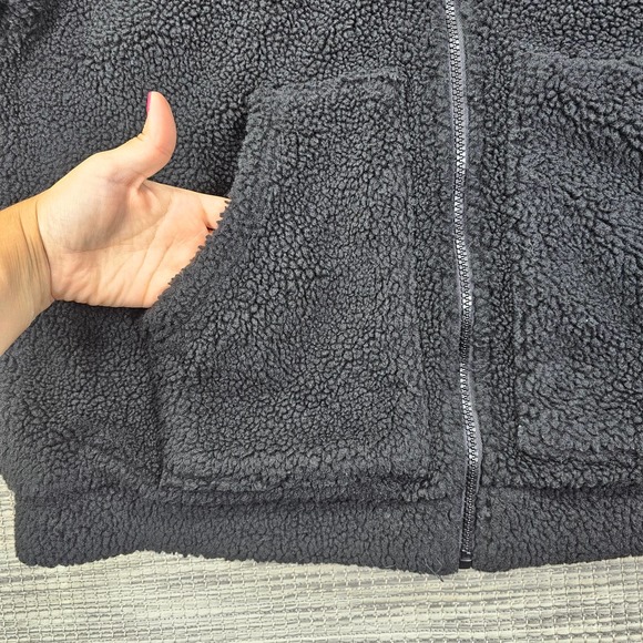 Fabletics Hoodie Womens Large Black Full Zip Sherpa Fleece Shacket Pockets Cozy - Picture 10 of 12